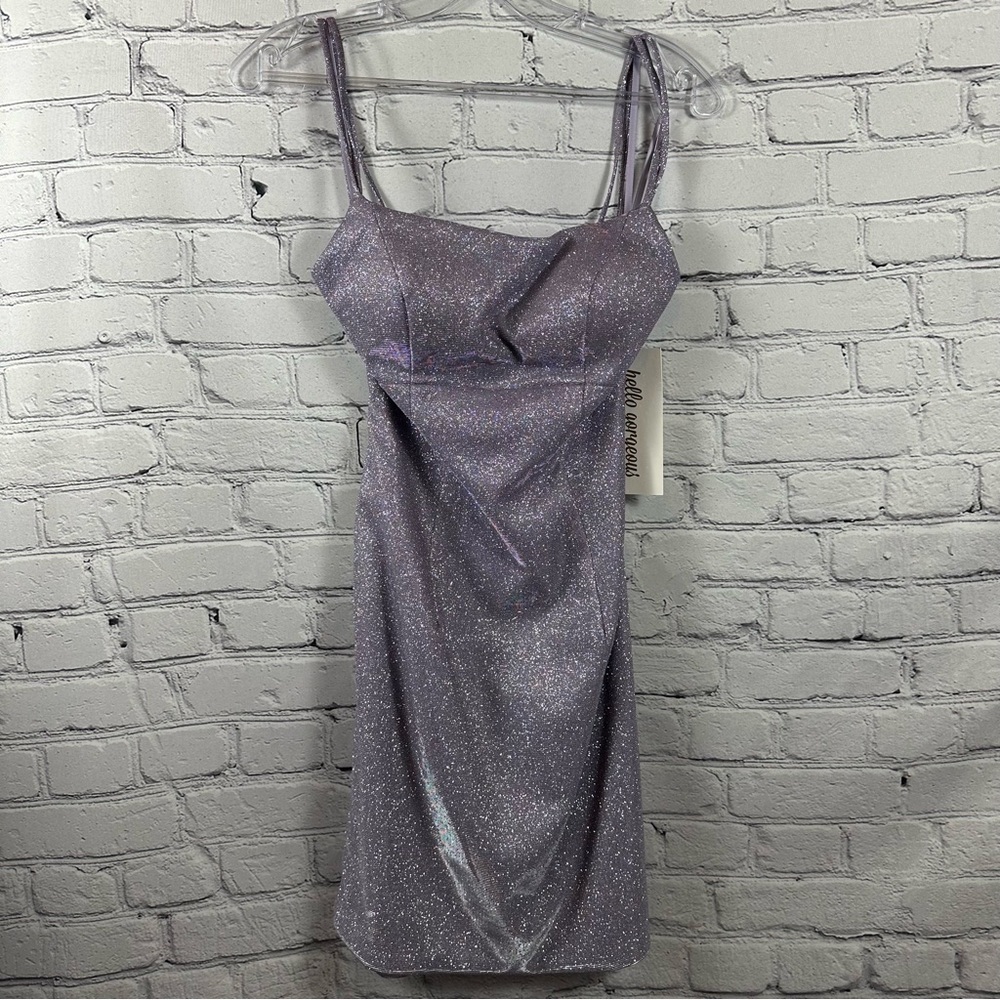 PromGirl Rated PG Backless Sparkly Short Prom Dress Metallic Purple 6 NWT